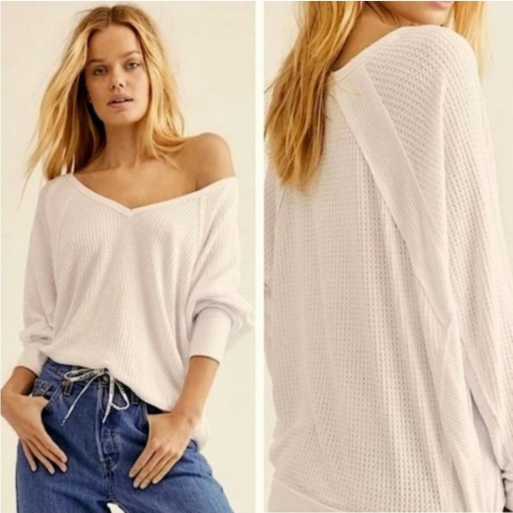 Free People Santa Clara Thermal Top Alabaster Ribbed Dolman Size XS